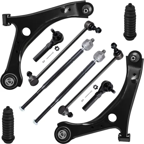 Vista 98 de Detroit Axle - Kit de suspensión frontal de 10 piezas para Jeep 2002-2004 Liberty, 2 brazos de control superiores con rótula 2 rótulas inferiores, 4