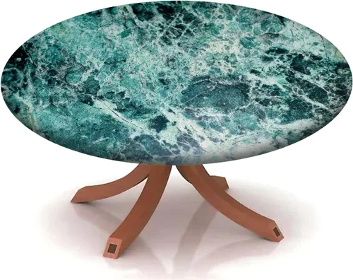 Vista 29 de Mantel con patrón de mármol, borde elástico, adecuado para catering y cocina, se puede limpiar para mesa redonda de comedor, para mesas redondas