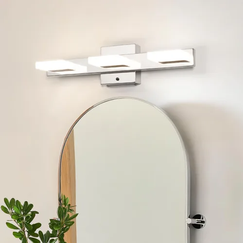 Vista 2 de Lámpara LED moderna de tocador de 20 pulgadas, 3 luces para iluminación de pared de baño, 17 W, regulable, 3000 K, 4000 K, 5000 K (cromado)