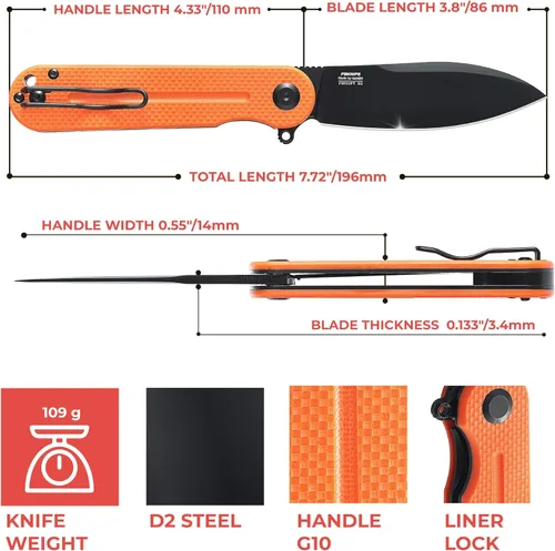 Vista 47 de Firebird Ganzo FH922PT-BK EDC Navaja de bolsillo plegable con filo de navaja, acero inoxidable D2, hoja negra, mango G10 con clip, cuchillo