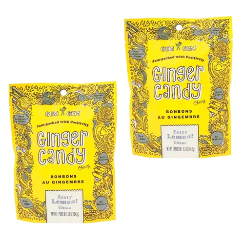 Vista 22 de Gem Gem Caramelos de jengibre masticables de sabor a limón, muestras de degustación de 1.25 oz