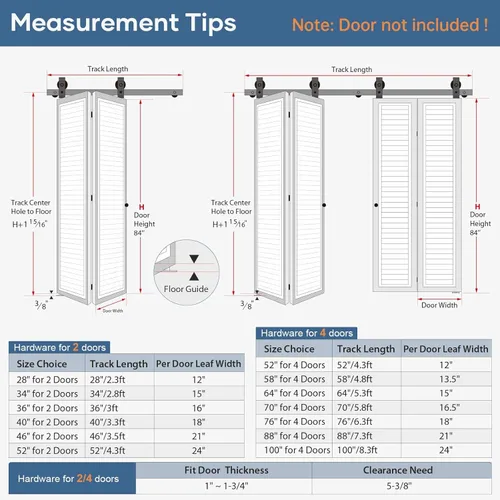 Vista 5 de EaseLife Kit de rieles de puerta corrediza de granero plegable de 100 pulgadas para 4 puertas de armario, rodillo de montaje superior, se desliza
