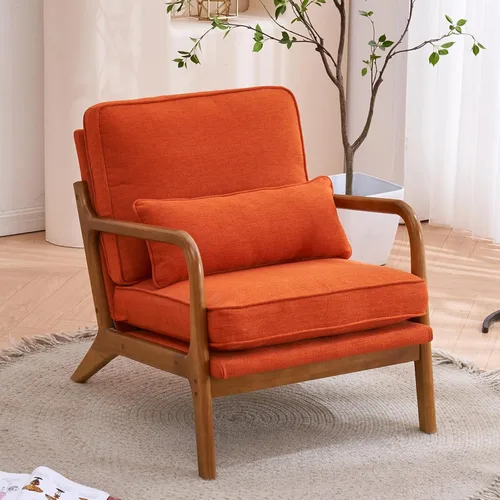 Accent Chairs for Bedroom Linen Armchair Lounge Chair with Extra-Thick Padded Backrest and Seat Cushion Sofa Chairs Single Reading Leisure Chair for