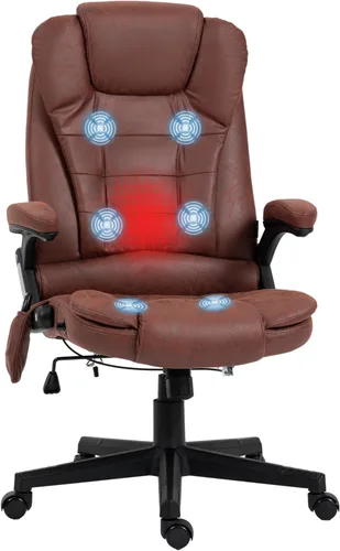 Vista 10 de HOMCOM Silla de oficina de masaje vibratorio de 6 puntos con calor, silla de oficina ejecutiva de microfibra con respaldo alto y respaldo Beige