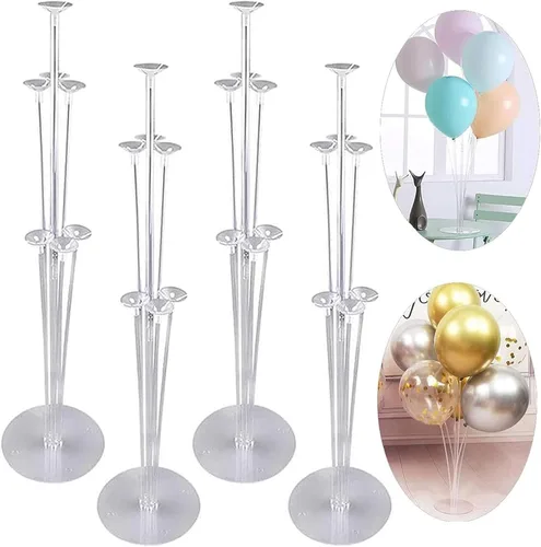 Kit de soporte para globos para decoración de fiestas y bodas, celebraciones, 4 juegos de soportes para globos para mesa con 28 varillas, 28 tazas y