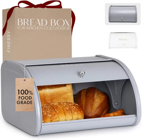 Vista 11 de FINESSY Panera para encimera de cocina, contenedor de pan, panera para pan, cajas de pan de granja para encimera de cocina (blanco de lujo, grande)
