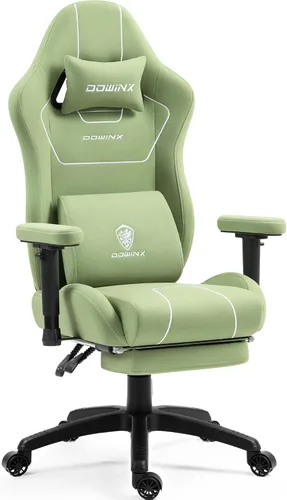 Vista 8 de Dowinx Silla de juegos de tela con cojín de resorte de bolsillo, silla ergonómica para computadora con soporte lumbar de masaje y reposapiés, cómoda