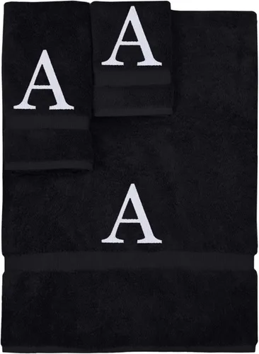 Vista 161 de Juego de toallas con monograma, regalo personalizado, juego de 3 - Letra de bloque dorada bordada en toalla - Extra absorbente 100% algodón turco