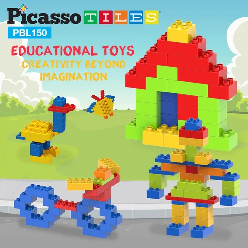 Vista 3 de PicassoTiles Juego de 150 piezas de bloques de construcción de ladrillos de construcción grandes, juego de ladrillos STEM, juego de aprendizaje