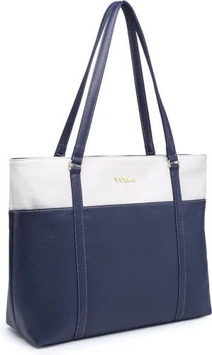 Vista 7 de Bolso de mano de cuero para computadora clásico de 15.6 pulgadas, Notebook, MacBook, bolso de viaje con diseño elegante de correa, Negro