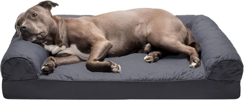 Vista 25 de Furhaven - Cama ortopédica para perros, estilo sofá, acolchada, con funda extraíble y lavable, marrón tostado, tamaño jumbo (XL)
