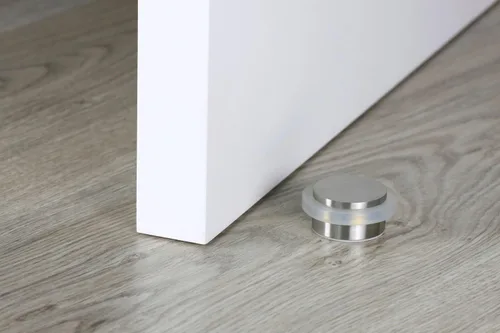 Vista 5 de EVI Tope de puerta adhesivo 1.37'' X 0.8'' Caucho blanco de silicona natural Acero inoxidable Acabado mate Gran adherencia 100%