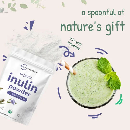 Vista 5 de Micro Ingredients Polvo de fibra de inulina orgánica, 2 libras Prebiótico natural para apoyar la salud digestiva e intestinal Soluble