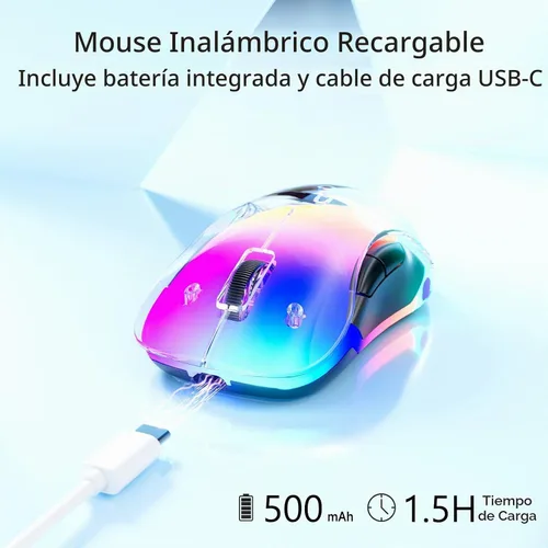 Vista 5 de memzuoix Mouse inalámbrico de 2.4G con cubierta personalizable y LED de 9 colores, ergonómico recargable, 1400 DPI, 5 botones, receptor USB para Azul