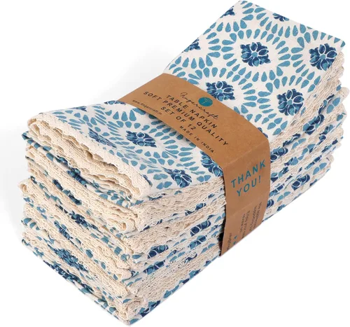 Vista 49 de FINGERCRAFT Servilletas de tela de lino y algodón de 12 unidades con esquinas ingletadas y elegante encaje para uso diario; las servilletas están