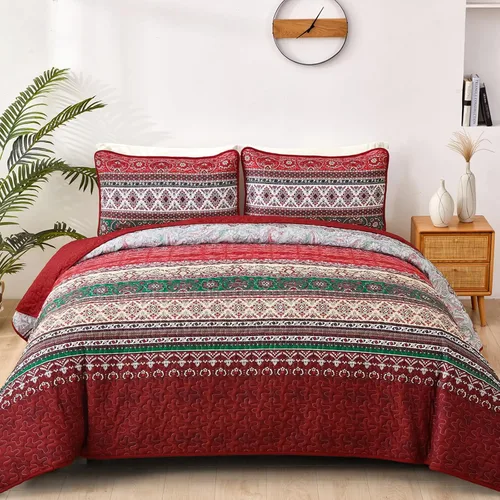 Vista 17 de WONGS BEDDING Juego de edredón bohemio tamaño individual, juego de ropa de cama azul bohemio individual, colcha de microfibra ligera con funda