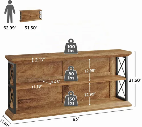 Vista 8 de Mesa consola de entrada de 63 pulgadas con estante de almacenamiento de 3 niveles, detrás del sofá