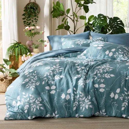 Vista 11 de Bedsure Juego de ropa de cama con edredón tamaño individual de 5 piezas, diseño floral, color verde salvia suave, con edredón, sábanas, funda