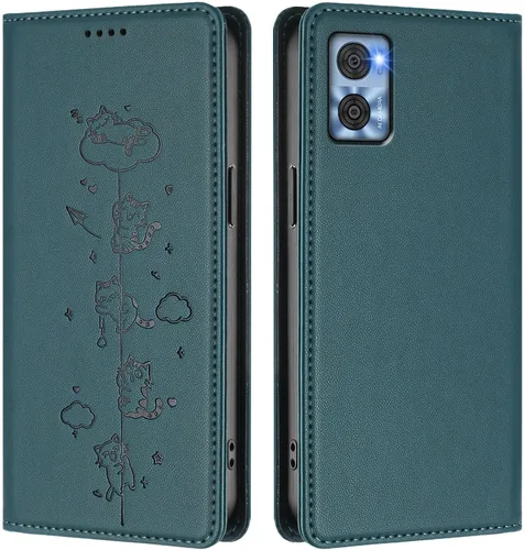 Vista 16 de Wallet Phone Case for Moto E22 4G Cover, Playful Cat PU Leather Phone Cover with 2 Card Slots & Hidden Flip Kickstand, TPU Shockproof Protective