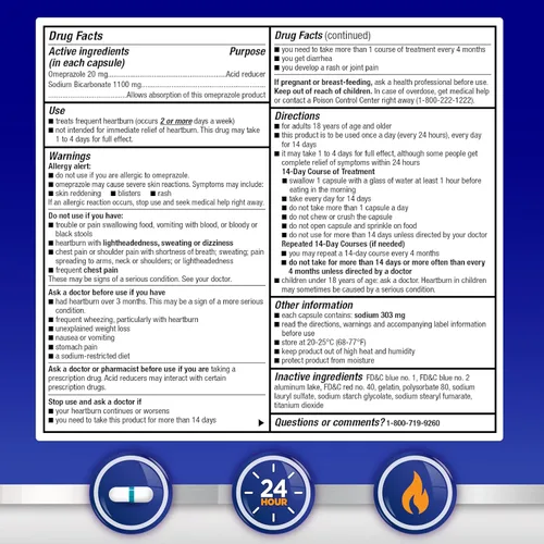 Vista 5 de Yaxa Basic Care Cápsulas de omeprazol y bicarbonato de sodio, 20 mg/1100 mg, medicamento frecuente para la acidez estomacal las 24 horas
