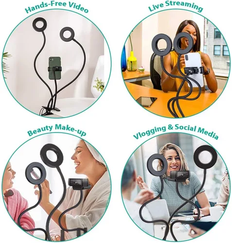 Vista 7 de Aro de luz NexiGo de 3.5 pulgadas, doble, para selfie luz con teléfono móvil y soporte de cámara web, 3 modos de luz, 10 niveles de brillo, luz LED