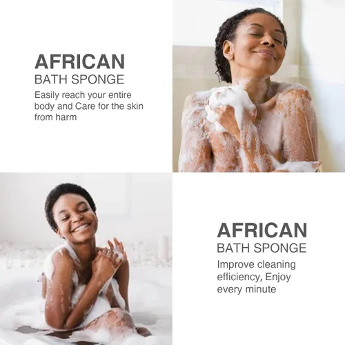 Vista 6 de Juego de ducha exfoliante de 3 piezas de red africana de estilo brillante, esponjas de baño largas para una piel suave y refrescada, el exterior