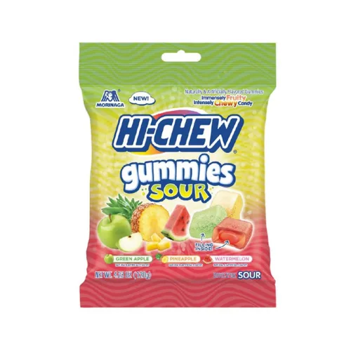 Vista 7 de Bolsa de caramelos de goma HI-CHEW de 9, 4.23 oz cada uno, caramelos de goma de mango, melocotón y fresa, únicos, divertidos, suaves y masticables