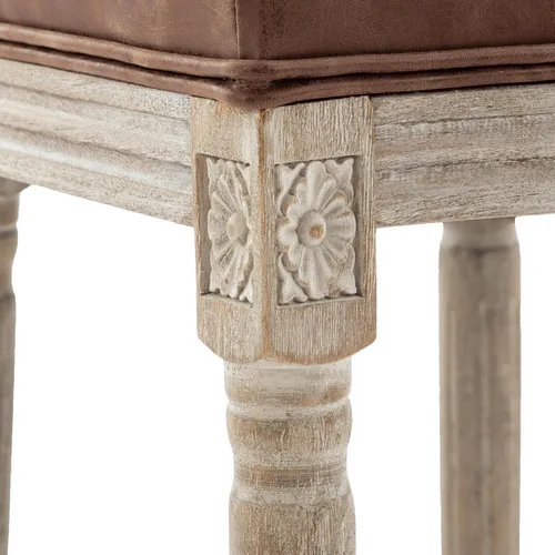 Vista 4 de Juego de 2 sillas de comedor de cuero estilo granja con respaldo redondo de ratán para comedor, sala de estar, restaurante, cocina, color marrón