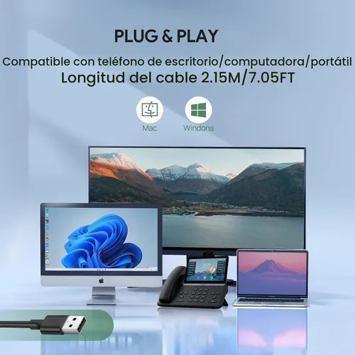 Vista 7 de Yealink Auriculares con cable UH42 SE, USB-A/C y 0.1 in, controles en línea Oreja dual (UC)