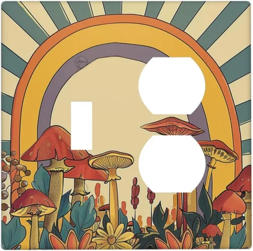 Vista 47 de Cubierta de Toma Duplex de 1 Banda Decorativa con Diseño de Puesta de Sol Abstracto y Arcoíris, Placa Frontal Eléctrica, Interruptor de Luz Único