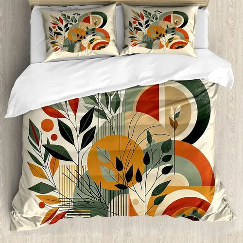 Vista 58 de Ambesonne Monstera - Juego de funda de edredón, estilo escandinavo bohemio, estampado triangular poligonal geométrico, juego de ropa de cama