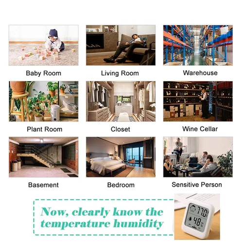 Vista 8 de HATUSOKU Termómetro digital e higrómetro con pantalla facial cómoda, higrómetro, soporte, imán, colgante, simple, prevención de enfermedades