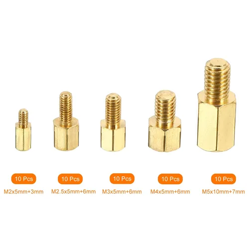 Vista 3 de PATIKIL Tornillos de separación M2 M2.5 M3 M4 M5 Paquete de 50 separadores hexagonales de latón para placas base, cajas de computadoras, placas