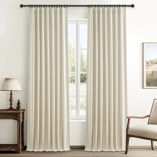 Vista 13 de Juego de 2 cortinas 100% opacas, 84 pulgadas de largo, dormitorio, estéticas, aislamiento térmico, eficiencia energética, mezcla de algodón y lino