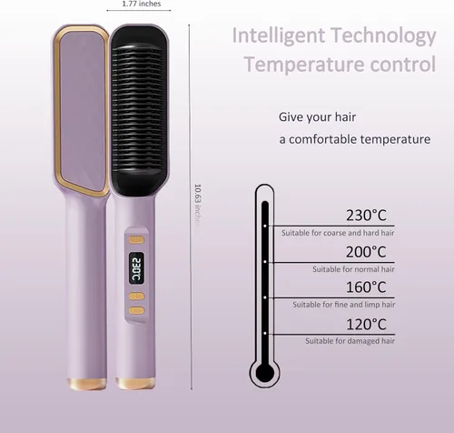 Vista 2 de Cepillo alisador de cabello para mujer, peine alisador de cabello 2 en 1 con ajuste de temperatura libre, alisador de cabello con calor rápido