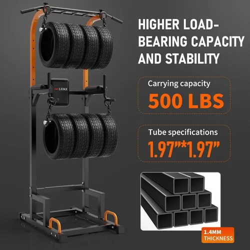 Vista 5 de leikefitness Equipo de ejercicio multifunción de torre de energía, estación de inmersión para dominadas, altura ajustable para gimnasio en casa