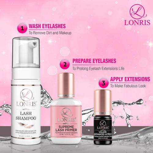 Vista 5 de 7-8 semanas de retención/extensión de pestañas volumen de pegamento avanzado Ultra+ LONRIS Lash 0.2 fl oz/1-2 segundos tiempo de secado/unión