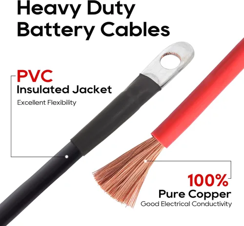 Vista 3 de TOPDC 2 AWG Cable de Batería Juego de Cables de Inversor de Batería de 2AWG 12 Pulgadas, Todo Conductor de Cobre con Terminales de Anillo de 3/8