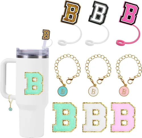 Vista 13 de Stanley - Juego de accesorios – 3 fundas para pajilla, 3 calcomanías de toalla con dije de letras para vaso Stanley de 40/30 onzas