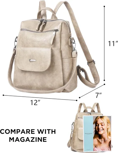 Vista 2 de Mochila de cuero sintético para mujer, diseño multiusos de moda, bolso de mano para damas, bolsa de hombro, mochila de viaje, Beige