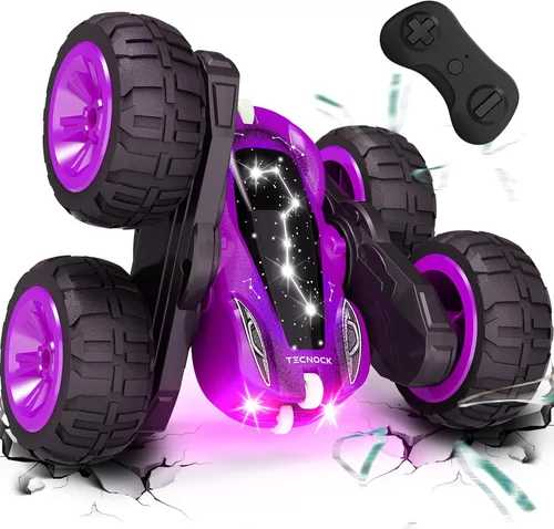 Vista 12 de Tecnock - Auto a control remoto, autos RC de 2.4GHz con carga fácil USB-C, 4WD RC de acrobacias con rotación y volteo de 360° a doble cara, juguetes