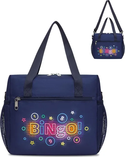 Vista 8 de Bolsa de bingo para Daubers Dabbers Dobbers Dotters resistente al agua, bolsa de accesorios de bingo con bolsillos para adultos mayores (negro)