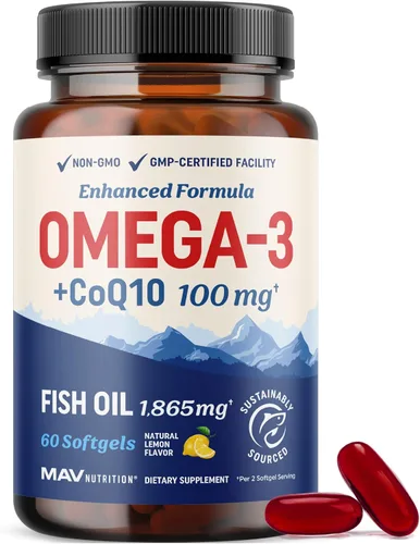 Aceite de pescado Omega 3 + Co Q10 | 1305 mg Omega-3 con CoQ10 100 mg para salud cardíaca, energía celular y apoyo antioxidante | Co Q 10 + Omega3 |