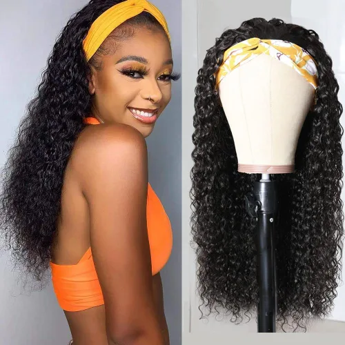 Vista 11 de Peluca rizada con diadema de cabello humano sin encaje frontal, pelucas rizadas para mujeres negras, cabello humano sin pegamento, 100% cabello