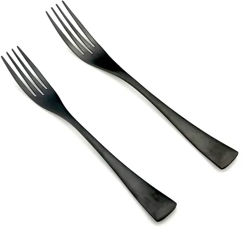Vista 3 de JASHII Juego de cubiertos de acero inoxidable 18/10, 24 piezas, color negro mate, cuchillo de carne, tenedor de ensalada, cuchara de postre