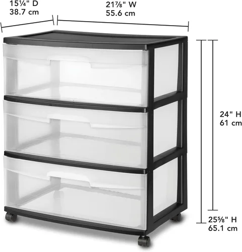 Vista 3 de 3-Tier Clear Plastic Storage Cart with Wheels, Multi-Purpose Organizer for Home(Wide)
