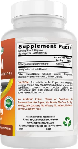 Vista 6 de Best Naturals MSM 1000 mg 180 Cápsulas