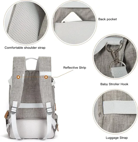 Vista 12 de Mochila para extractor de leche, bolsa enfriadora y resistente a la humedad, doble capa para madre, mochila de trabajo al aire libre con Gris