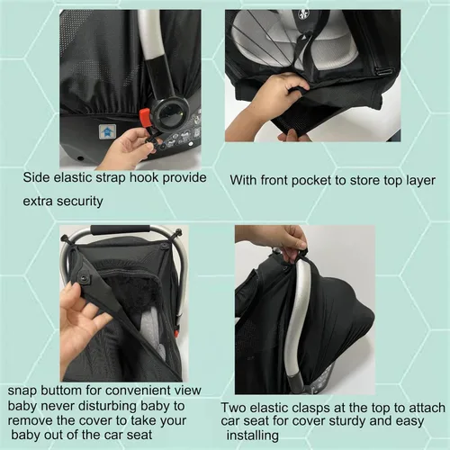 Vista 4 de Funda protectora 3 en 1 para asiento de automóvil, toldo protector para asiento de automóvil con cubierta de privacidad para niños y niñas, redes