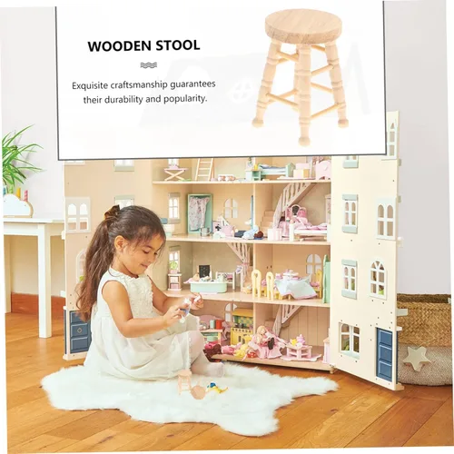 Vista 7 de Taburete de casa de muñecas para niños, mini juguetes, decoración de madera, accesorios a escala 1/12, accesorios en miniatura, muñecas, bar, silla